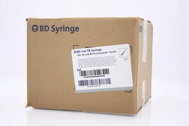 BD 1ml Tuberculin Syringe w/Detachable 25G x 5/8″ Needle, Regular Bevel, Luer-Slip Tip