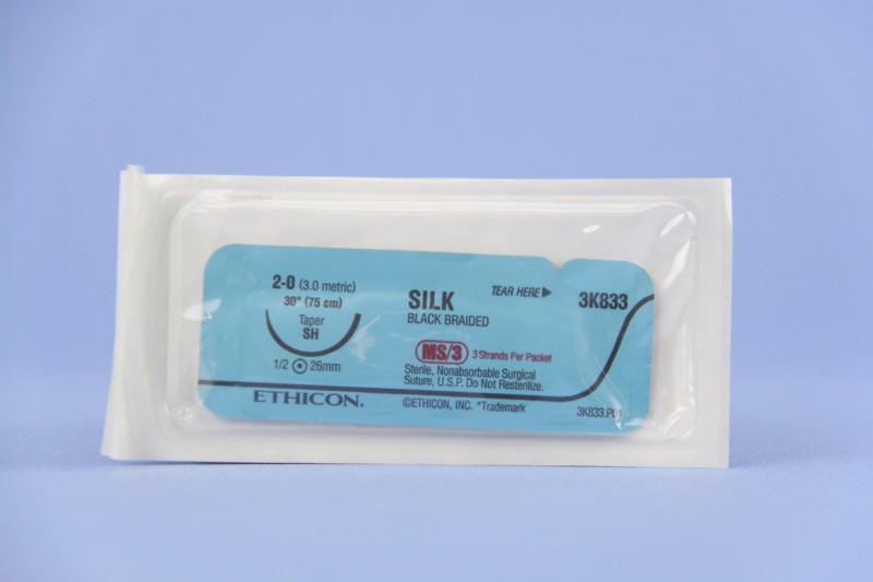 Silk black 3 x 30" SH taper, MS/3 (3 sutures per packet)
