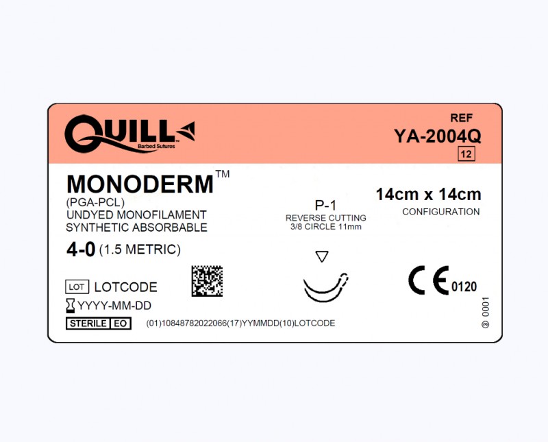 Quill Monoderm Barbed undyed (14cm x 14cm) P-1 Reverse Cutting, Double Armed, Bi-Directional