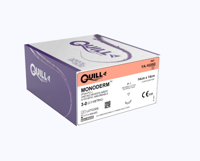 Quill Monoderm Barbed undyed (14cm x 14cm) P-1 Reverse Cutting, Double Armed, Bi-Directional