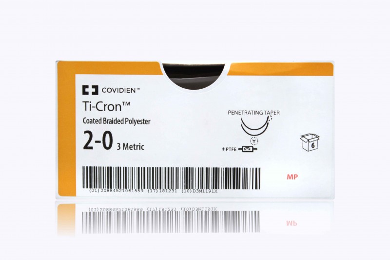 Medtronic TiCron blue/white 8 x 30" Y-5 penetrating taper, double armed (8 per packet) with 7mm Pledget