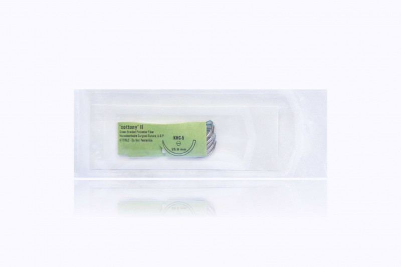 Cottony II Uncoated Green Braided Polyester Fiber 18″ KHC-5 K Point (5 sutures per packet)