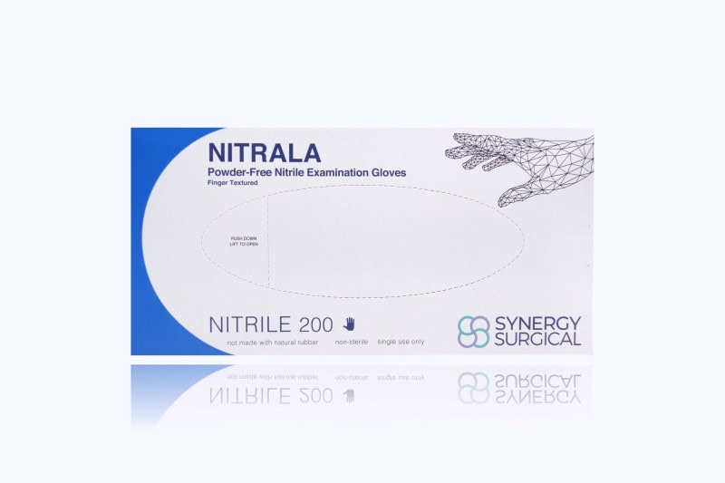 Synergy Surgical NITRALA Nitrile Powder-Free Exam Gloves, Medium