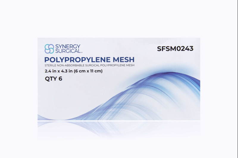 Synergy Surgical FSM Polypropylene Flat Sheet Mesh for Hernia Repair, Non-Absorbable 2.4" x 4.3" (6cm x 11cm)